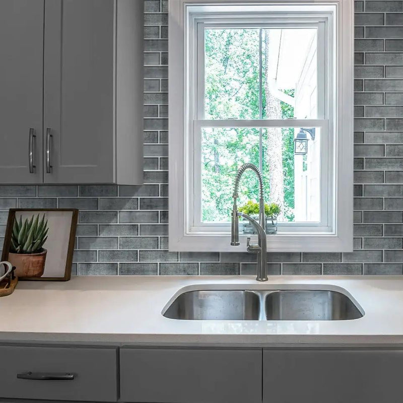 Coin Gray 12x12 Glossy Brick Glass Mosaic Tile (5 pack, 4.83 sq ft/case) by Apollo Tile