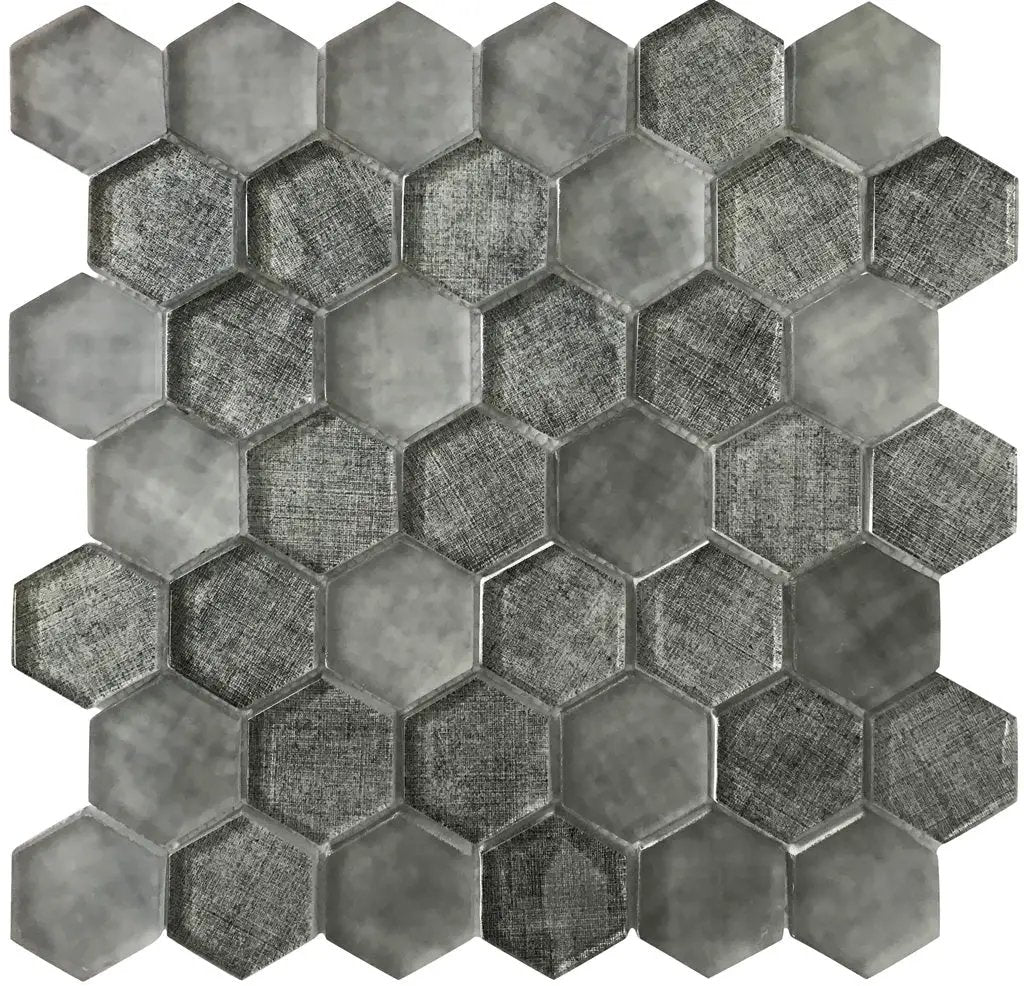 Coin Gray 12x12 Glossy Hexagon Glass Mosaic Tile (5 pack, 4.83 sq ft/case) by Apollo Tile