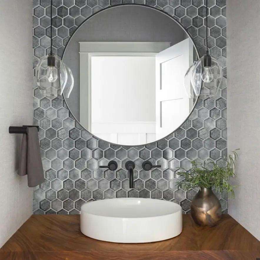 Coin Gray 12x12 Glossy Hexagon Glass Mosaic Tile (5 pack, 4.83 sq ft/case) by Apollo Tile
