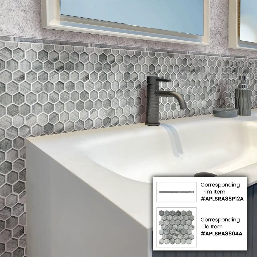 Light Gray 12x12 Glossy Hexagon Glass Mosaic Tile (5 pack, 4.83 sq ft/case) by Apollo Tile