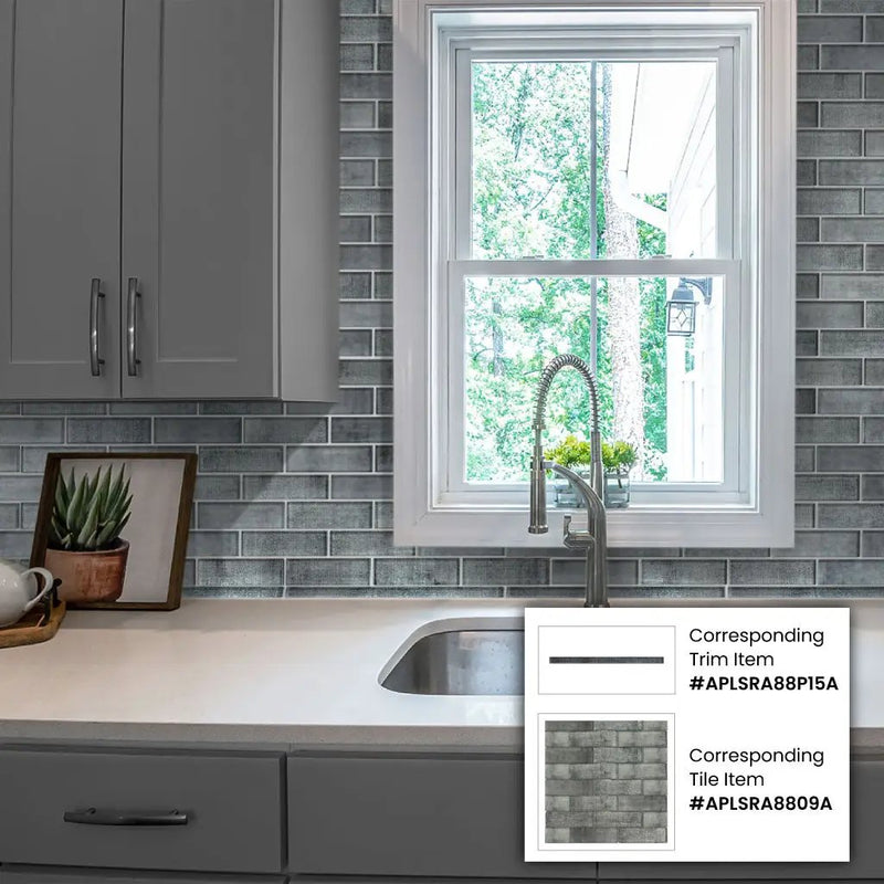 Dark Gray 0.5x12 Glossy Glass Pencil Tile Trim (10 pack, 0.5 sq ft/case) by Apollo Tile