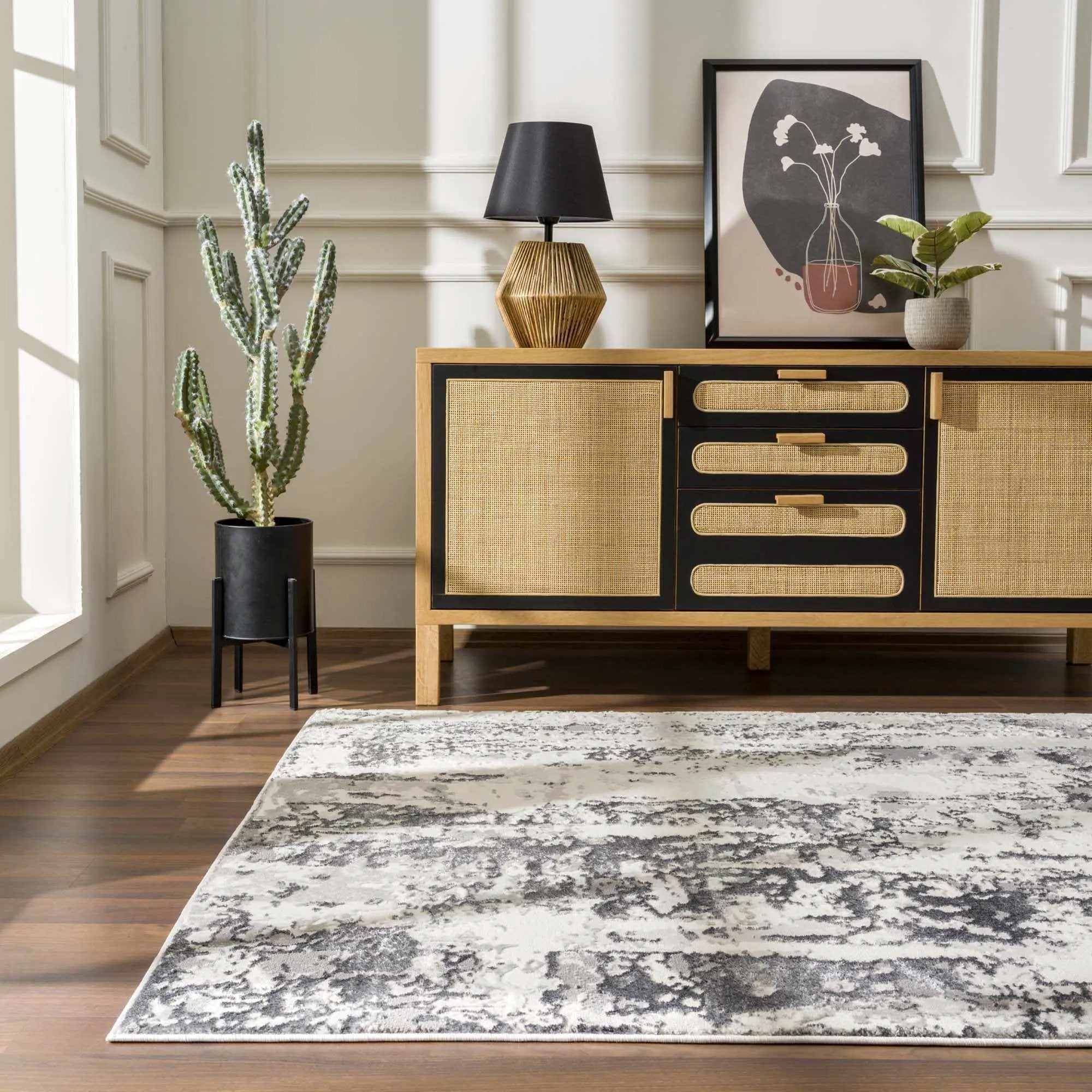 Junko Gray & Blue Marble Area Rug - Clearance by Boutique Rugs