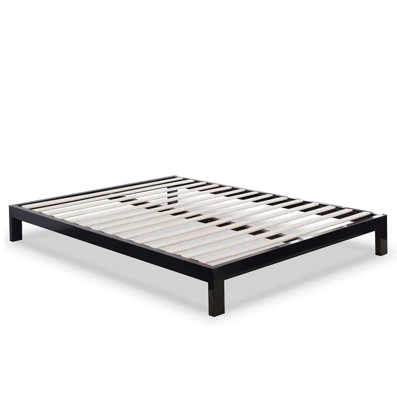 King size Modern Black Metal Platform Bed Frame with Wood Slats by HomePacific