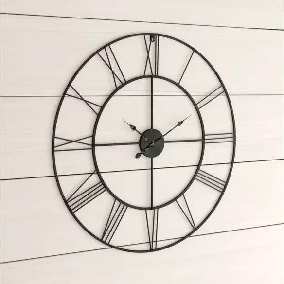 Round 24-inch Metal Wall Clock with Roman Numerals by HomePacific