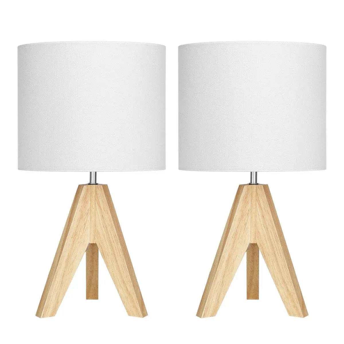 Set of 2 - Scandinavian Style Tripod Desk Lamp with White Linen Drum Shade by HomePacific