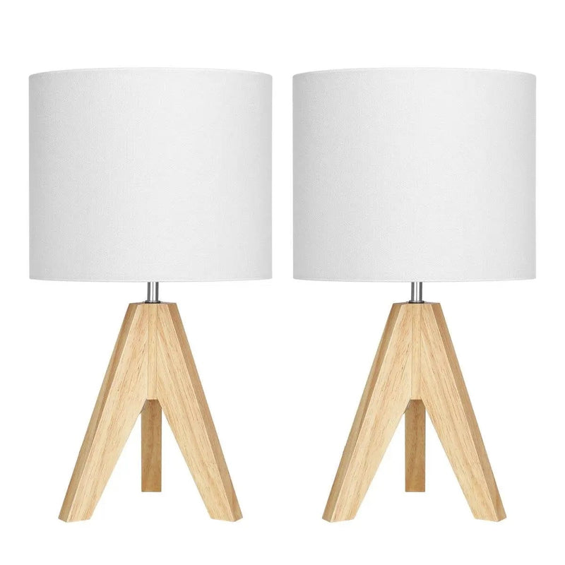 Set of 2 - Scandinavian Style Tripod Desk Lamp with White Linen Drum Shade by HomePacific
