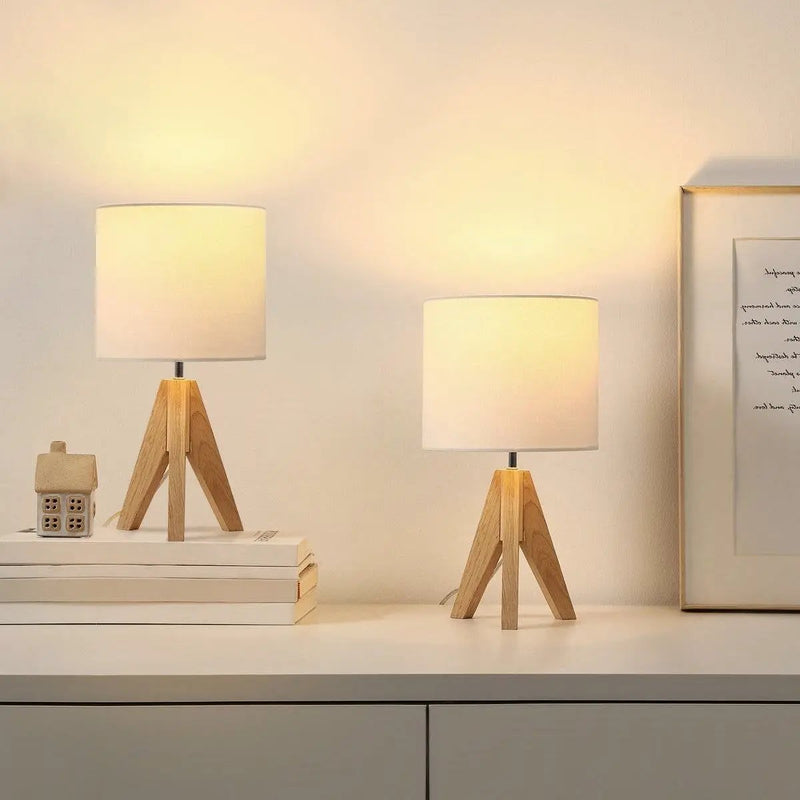 Set of 2 - Scandinavian Style Tripod Desk Lamp with White Linen Drum Shade by HomePacific