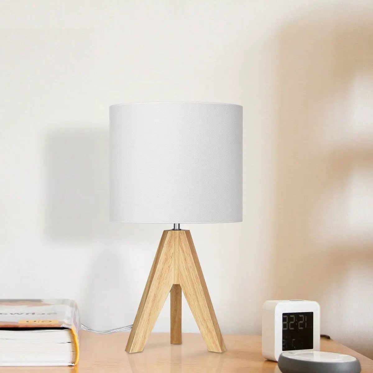 Set of 2 - Scandinavian Style Tripod Desk Lamp with White Linen Drum Shade by HomePacific