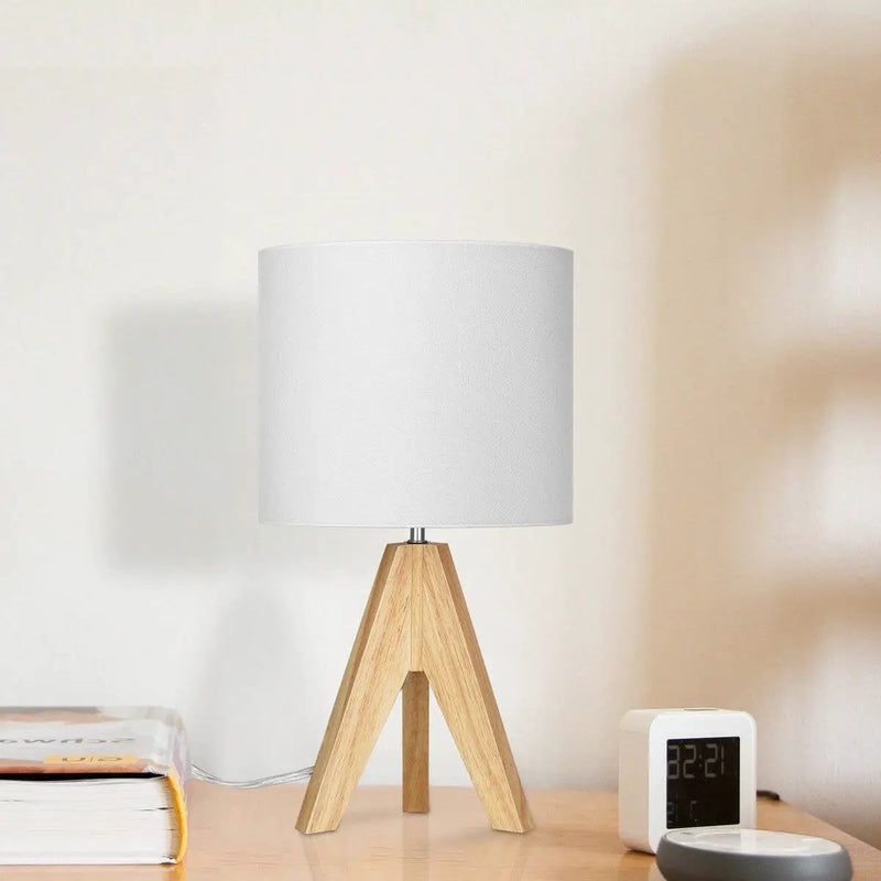Set of 2 - Scandinavian Style Tripod Desk Lamp with White Linen Drum Shade by HomePacific