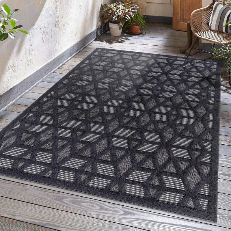 Nuri Black Outdoor Rug - Clearance by Boutique Rugs