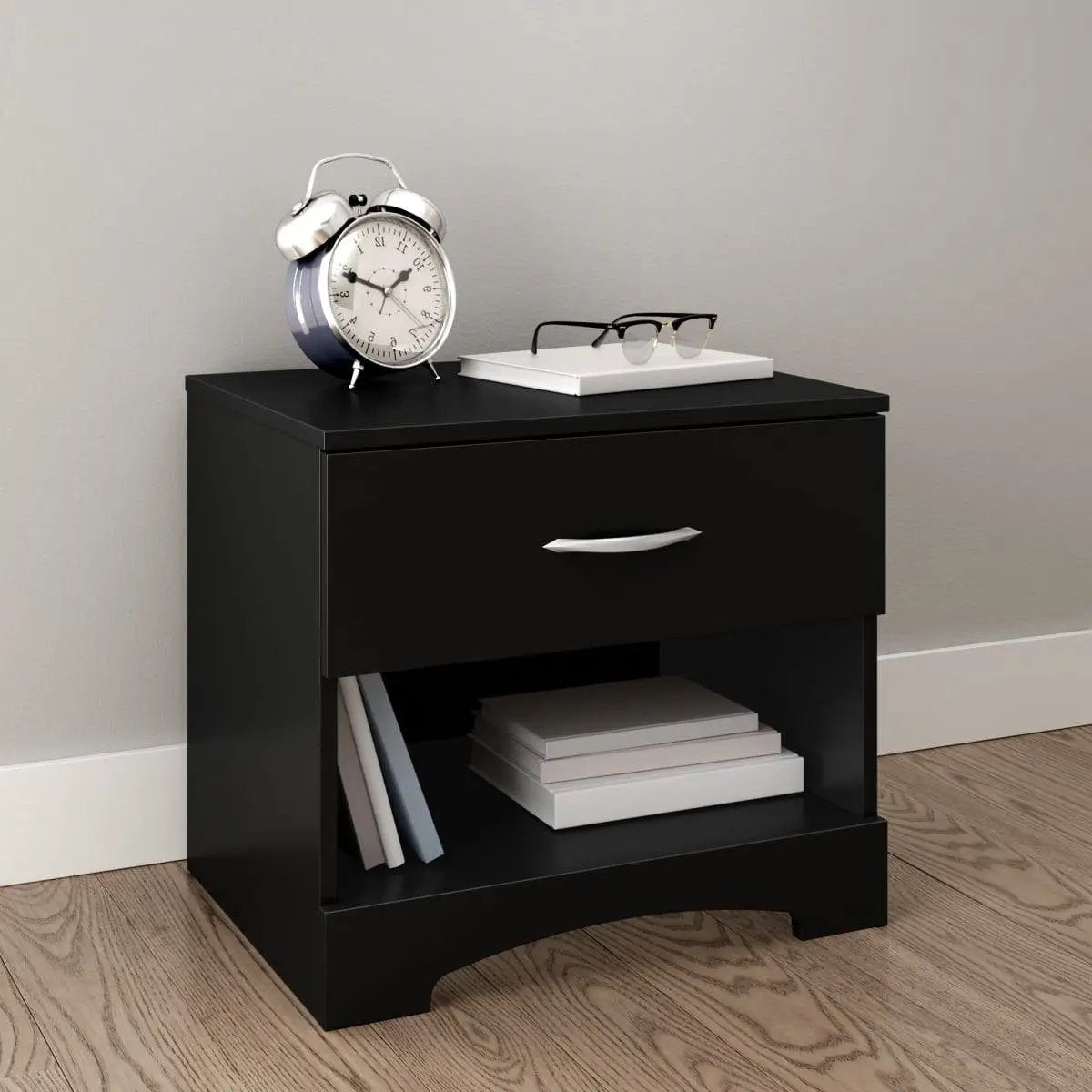Modern 1 Drawer Nightstand End Side Table Storage in Black by HomePacific