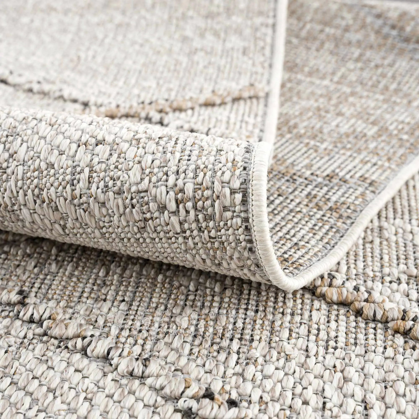 Baqer Bone & Tan Textured Performance Outdoor Rug - Clearance by Boutique Rugs