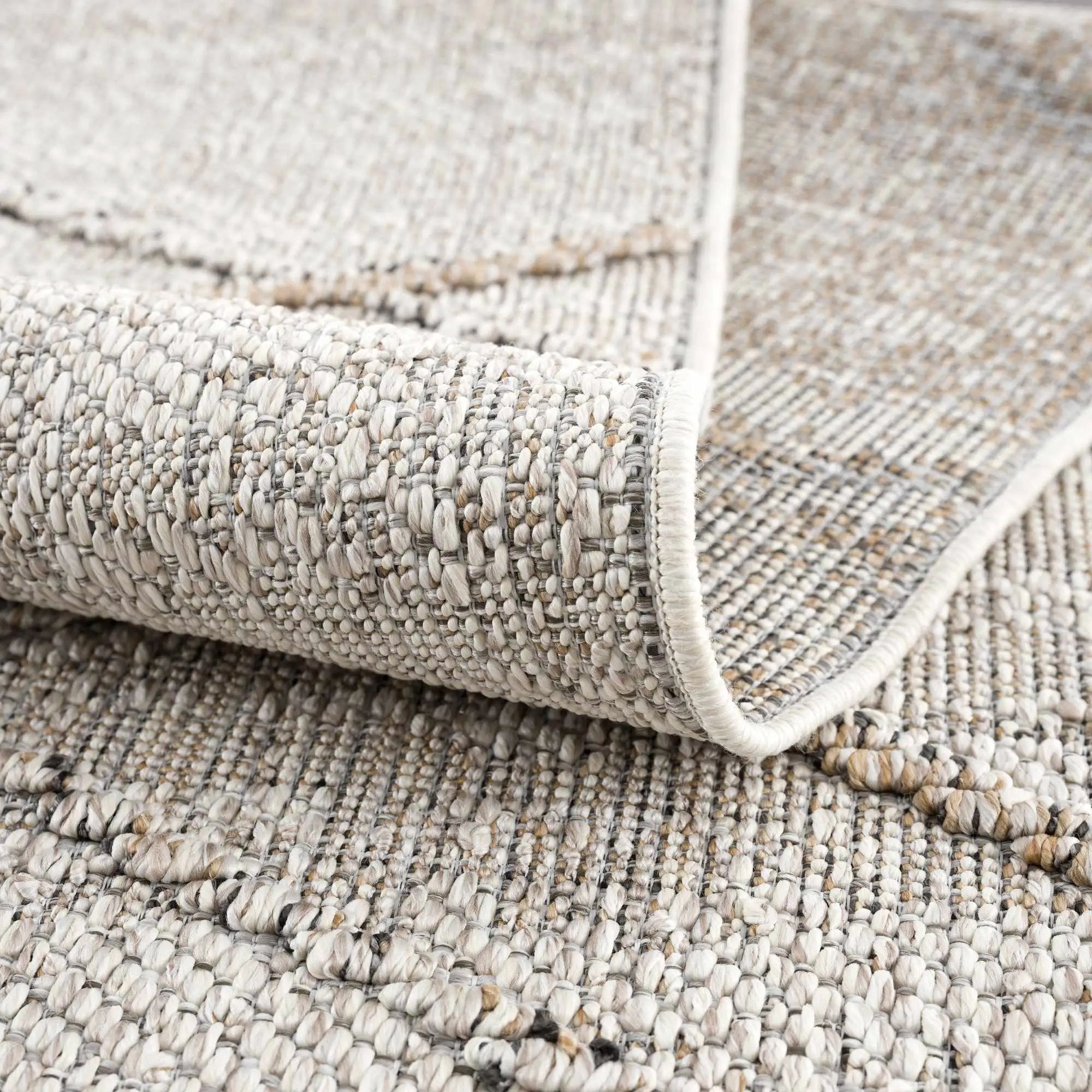 Baqer Bone & Tan Textured Performance Outdoor Rug - Clearance by Boutique Rugs