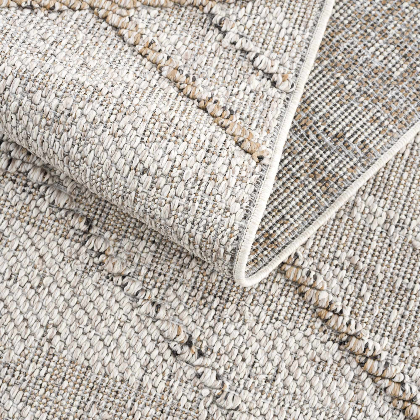 Baqer Bone & Tan Textured Performance Outdoor Rug - Clearance by Boutique Rugs