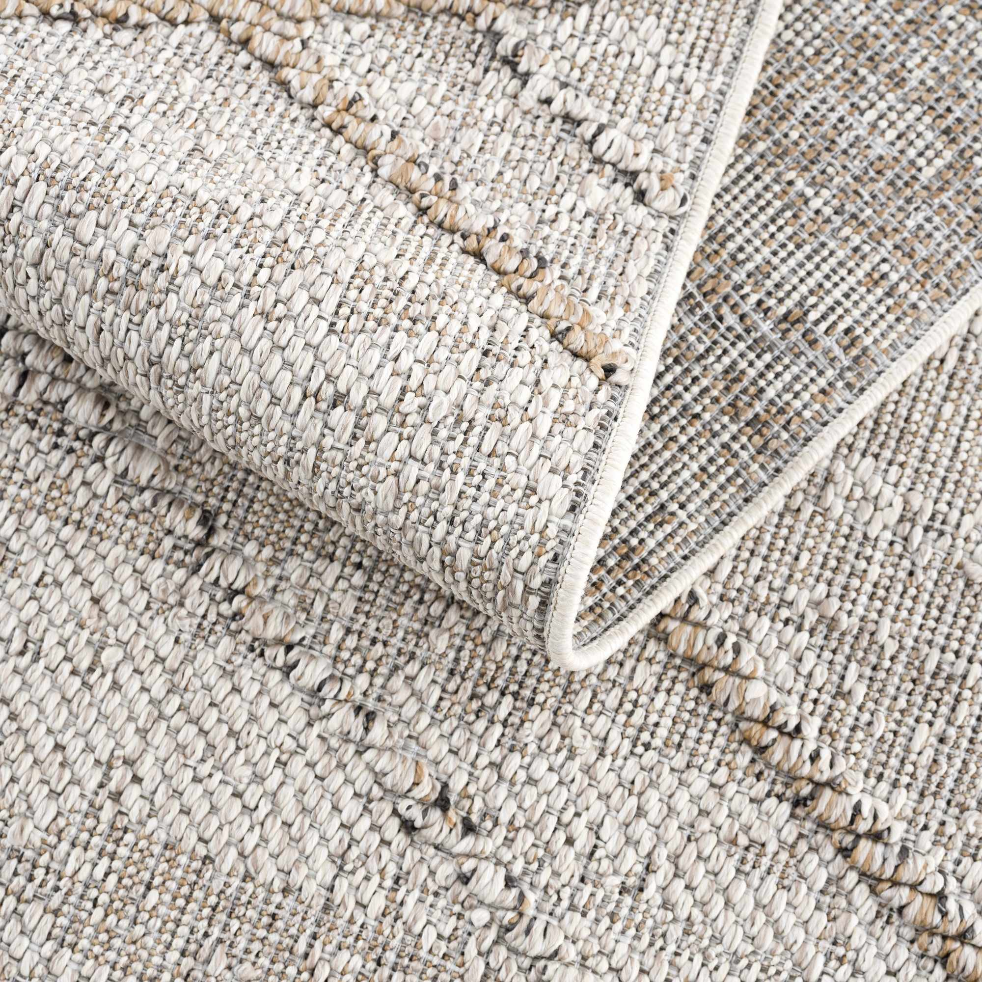 Baqer Bone & Tan Textured Performance Outdoor Rug - Clearance by Boutique Rugs