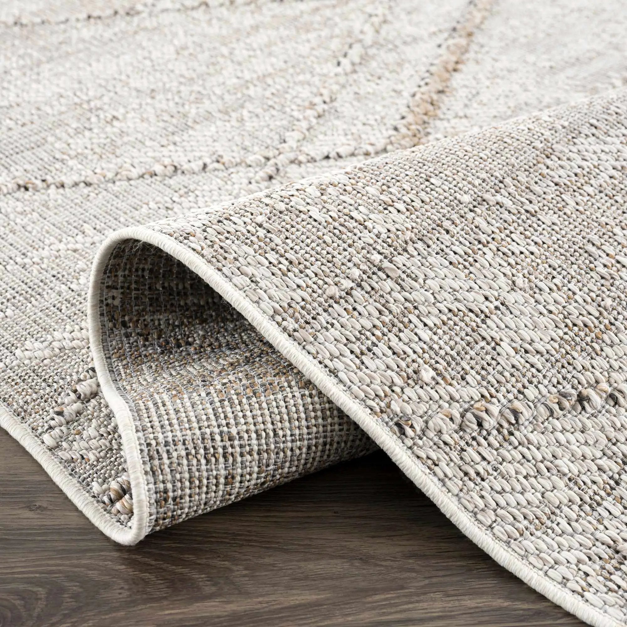 Baqer Bone & Tan Textured Performance Outdoor Rug - Clearance by Boutique Rugs