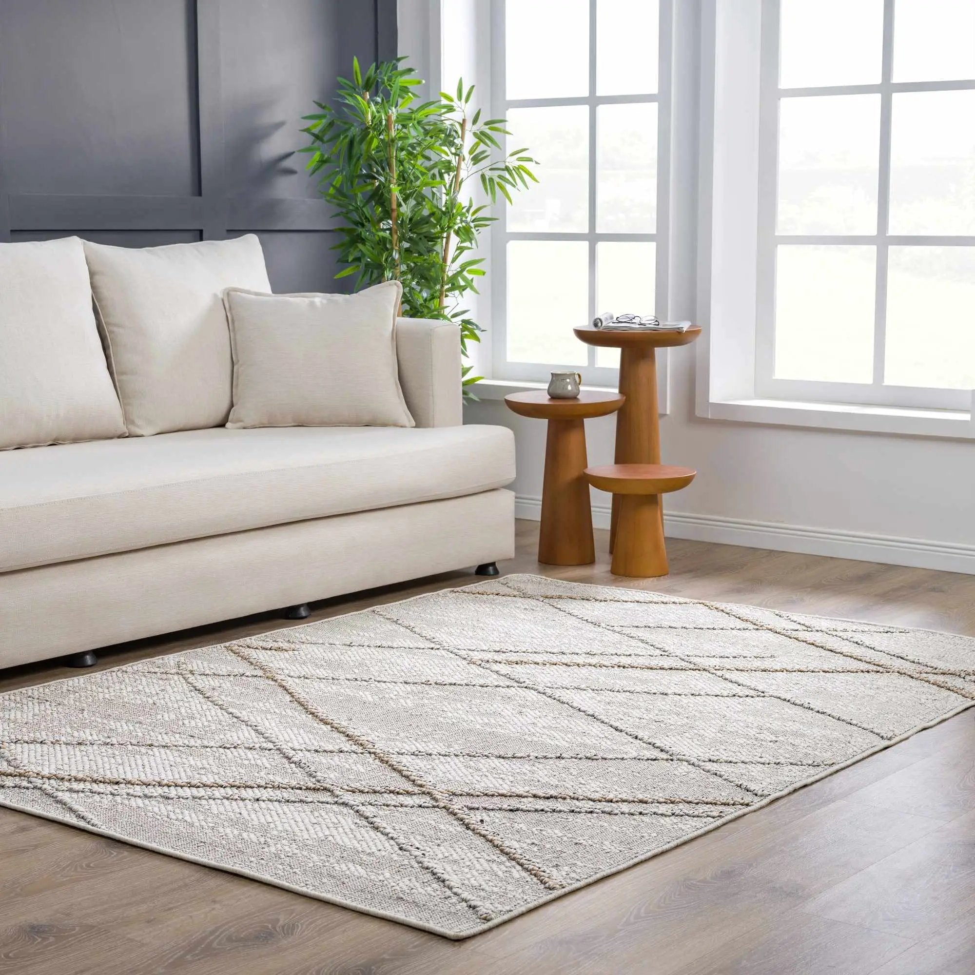 Baqer Bone & Tan Textured Performance Outdoor Rug - Clearance by Boutique Rugs