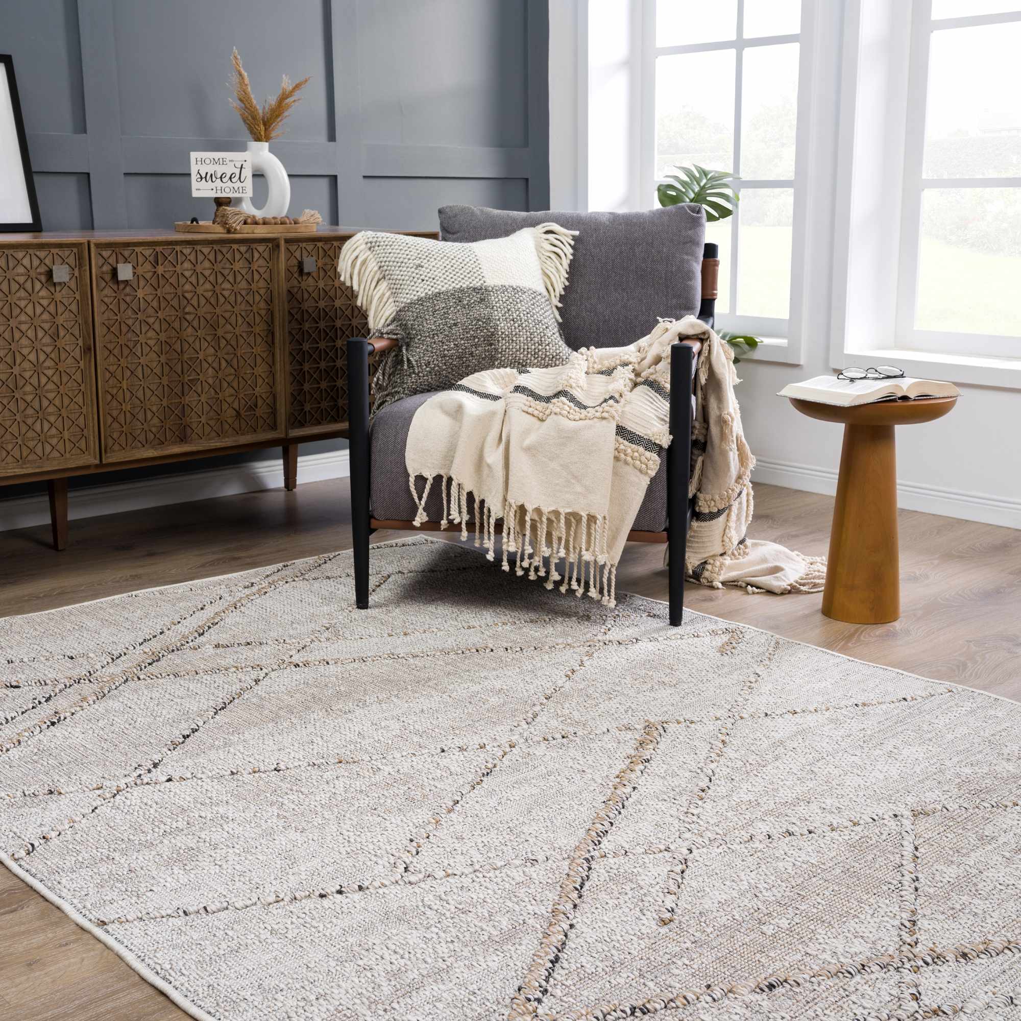 Baqer Bone & Tan Textured Performance Outdoor Rug - Clearance by Boutique Rugs
