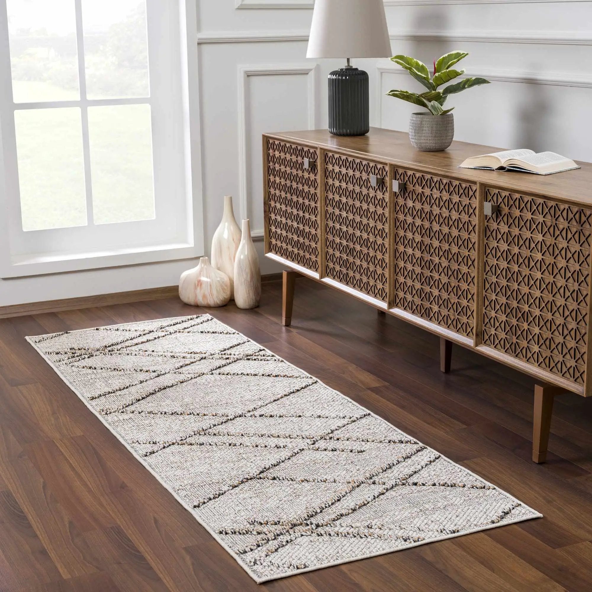 Baqer Bone & Tan Textured Performance Outdoor Rug - Clearance by Boutique Rugs