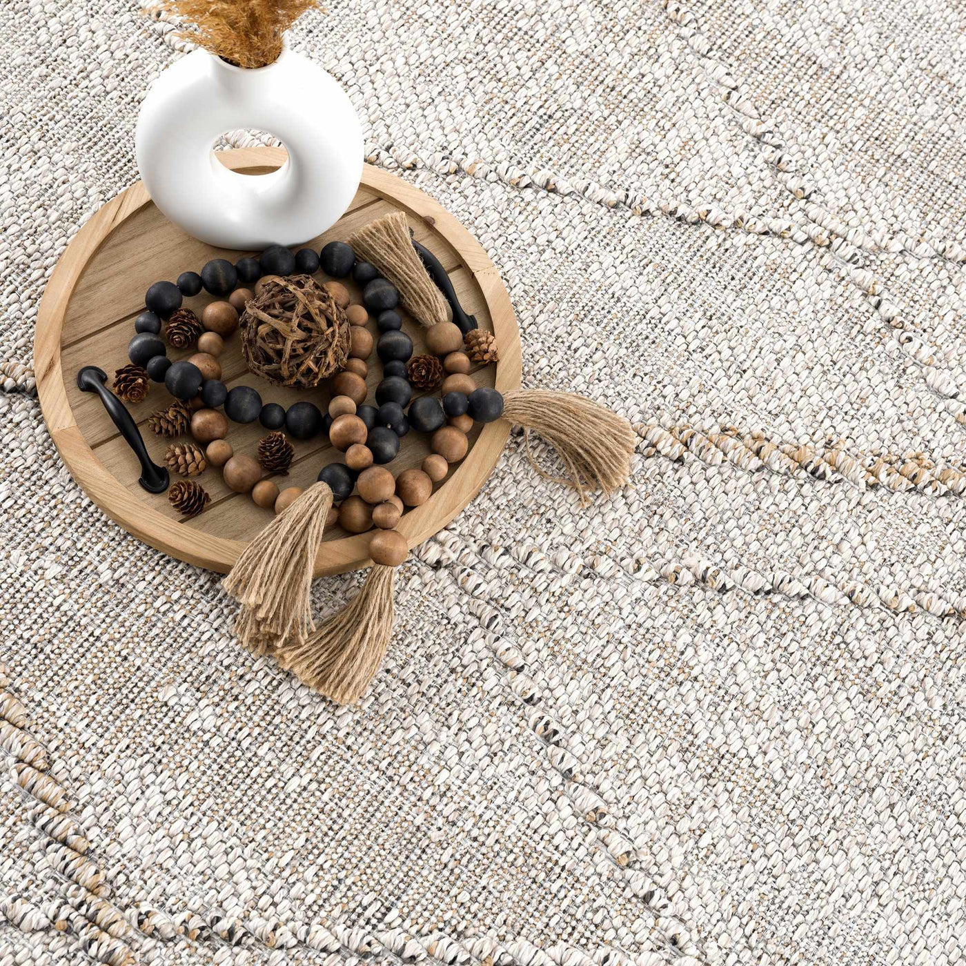 Baqer Bone & Tan Textured Performance Outdoor Rug - Clearance by Boutique Rugs