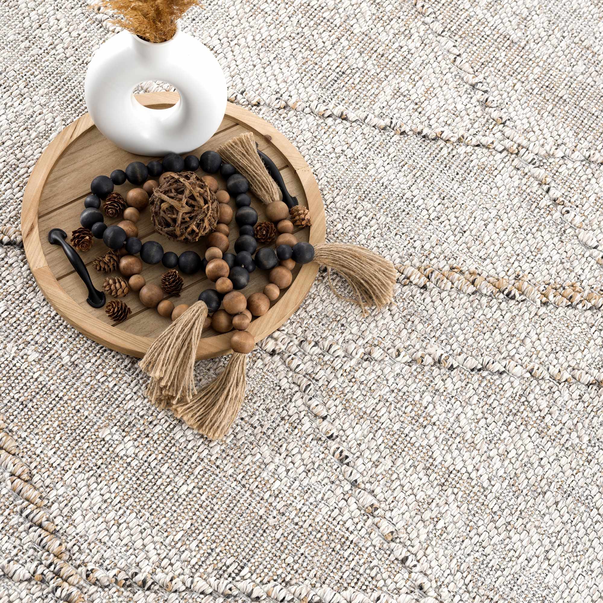 Baqer Bone & Tan Textured Performance Outdoor Rug - Clearance by Boutique Rugs