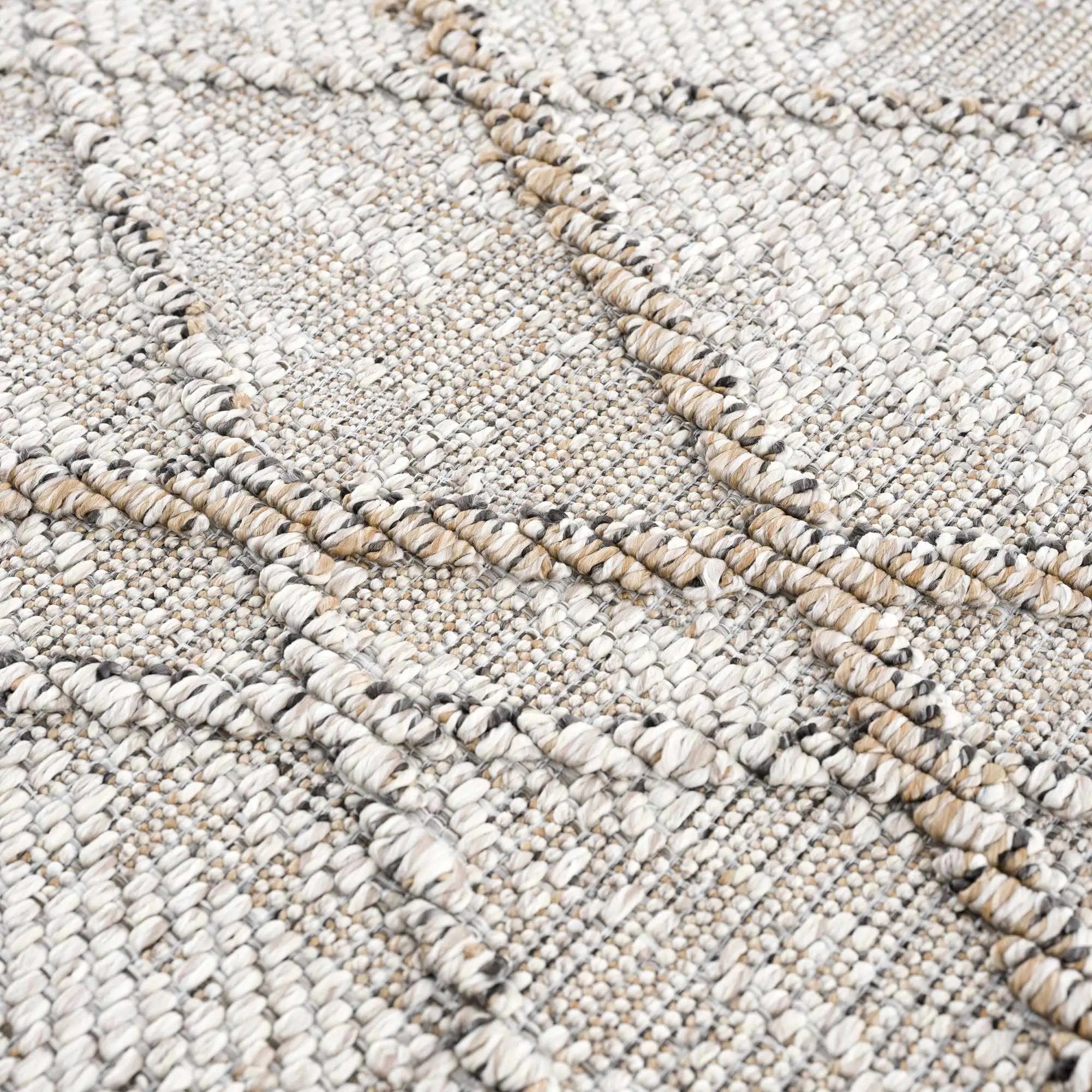 Baqer Bone & Tan Textured Performance Outdoor Rug - Clearance by Boutique Rugs