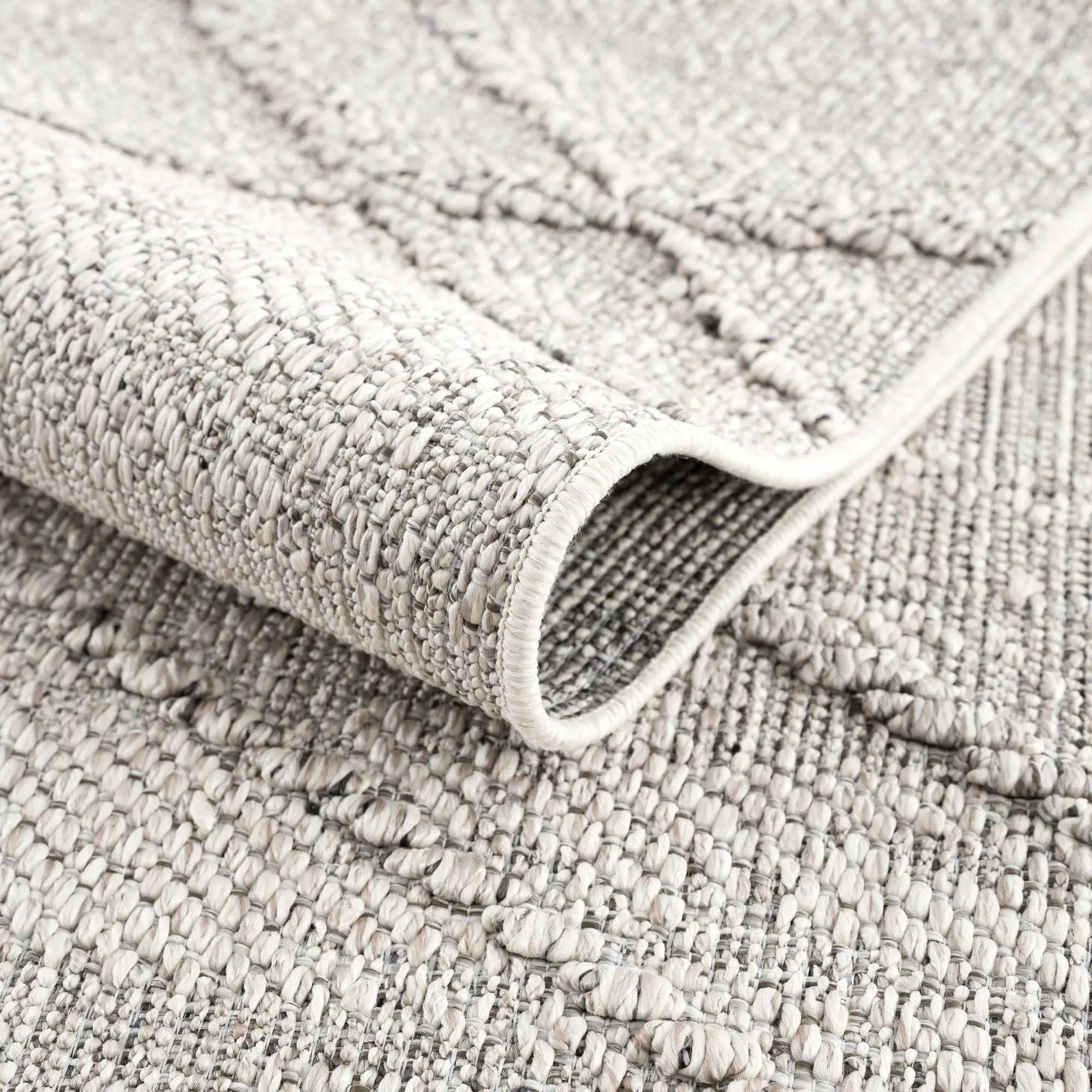 Baqer Bone & Taupe Textured Performance Outdoor Rug - Clearance by Boutique Rugs