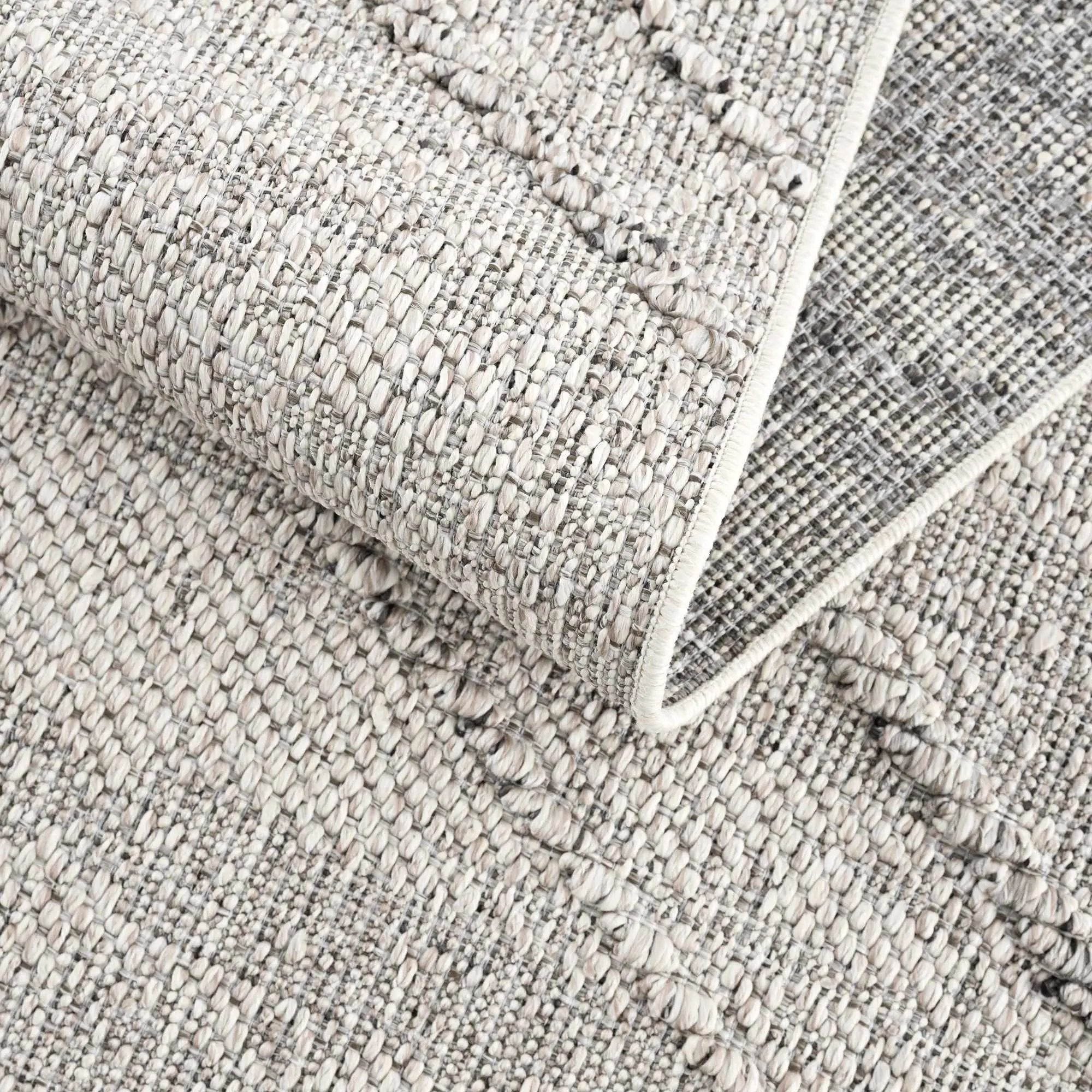 Baqer Bone & Taupe Textured Performance Outdoor Rug - Clearance by Boutique Rugs