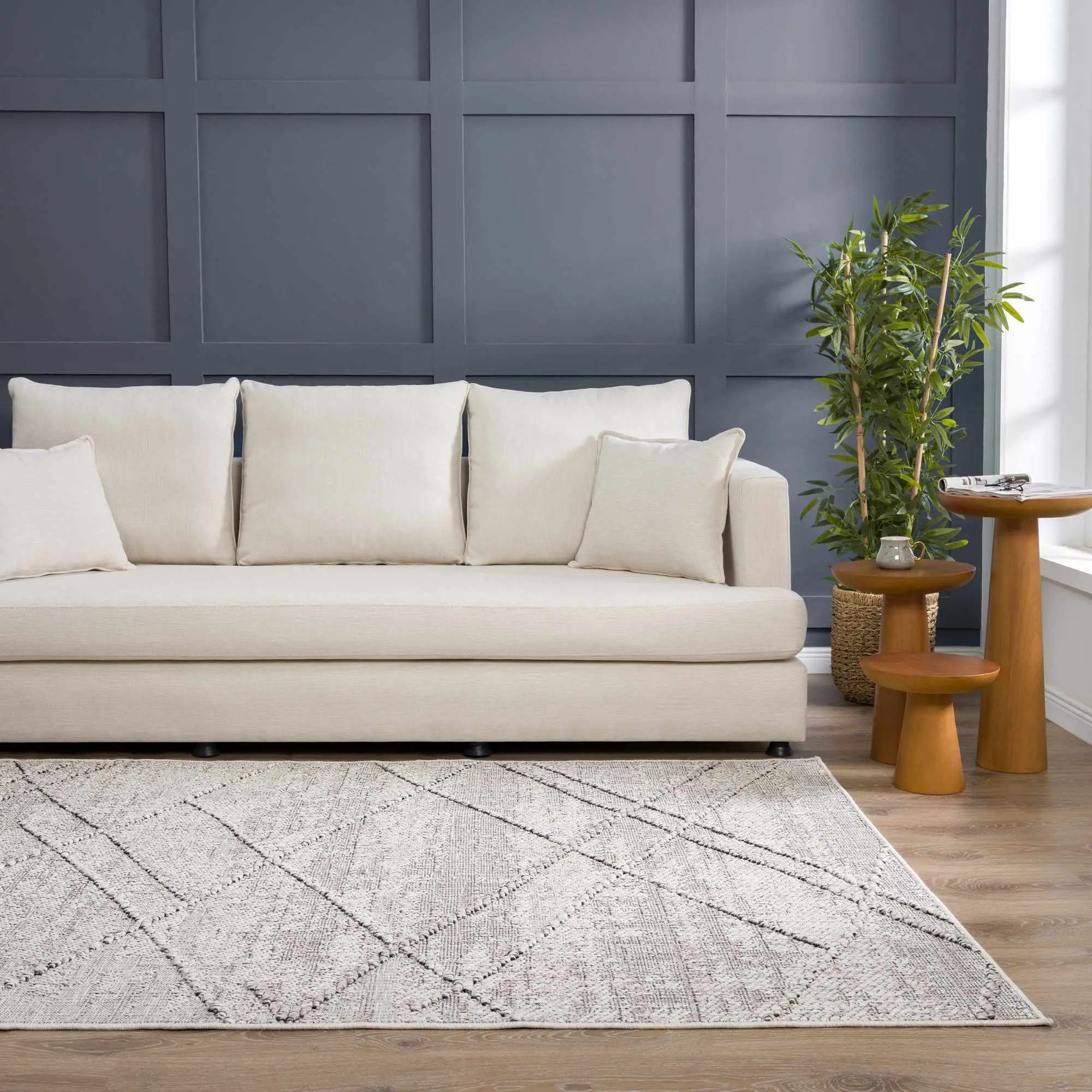 Baqer Bone & Taupe Textured Performance Outdoor Rug - Clearance by Boutique Rugs