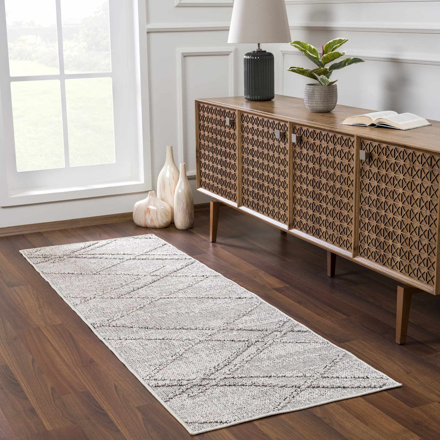 Baqer Bone & Taupe Textured Performance Outdoor Rug - Clearance by Boutique Rugs