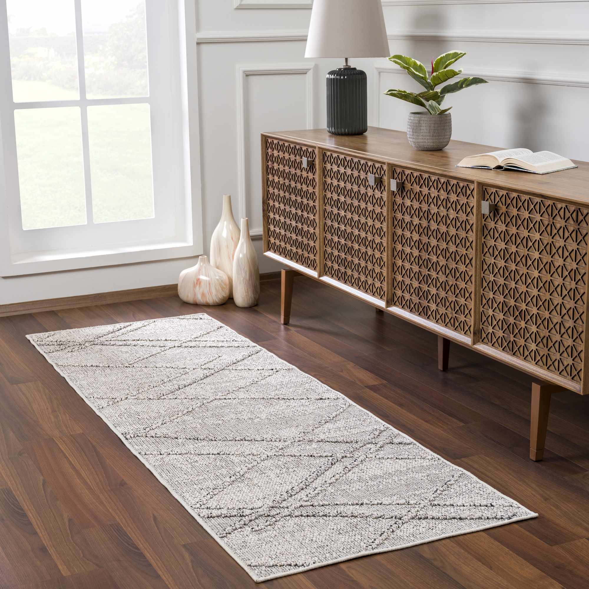 Baqer Bone & Taupe Textured Performance Outdoor Rug - Clearance by Boutique Rugs