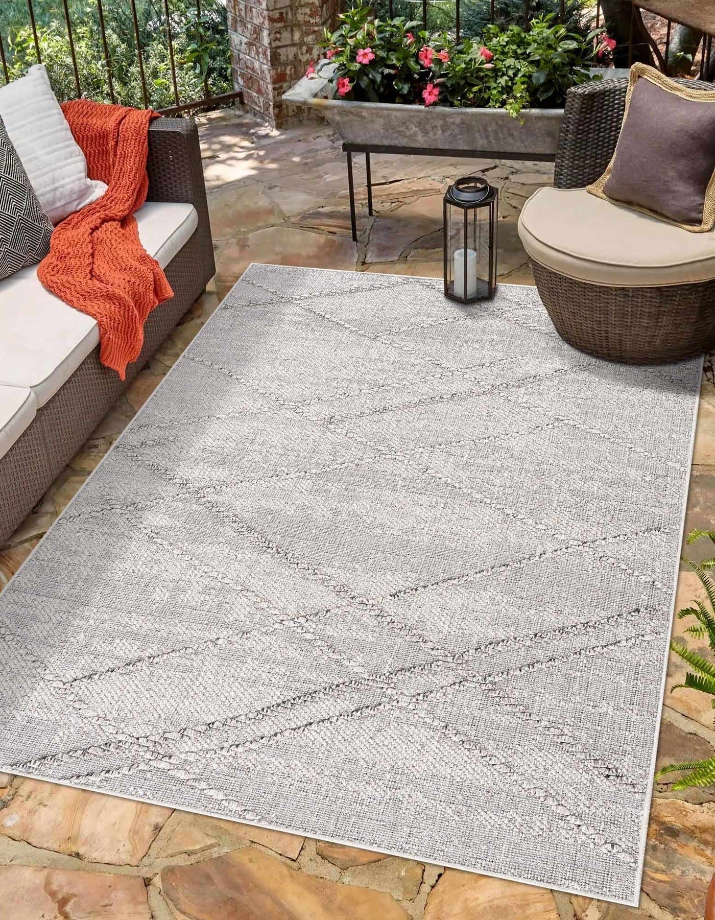 Baqer Bone & Taupe Textured Performance Outdoor Rug - Clearance by Boutique Rugs