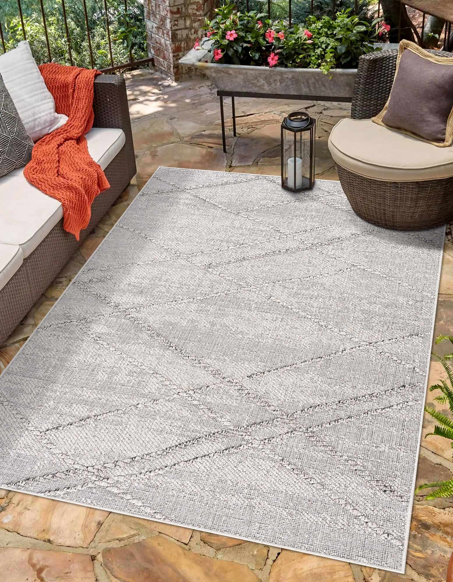 Baqer Bone & Taupe Textured Performance Outdoor Rug - Clearance by Boutique Rugs