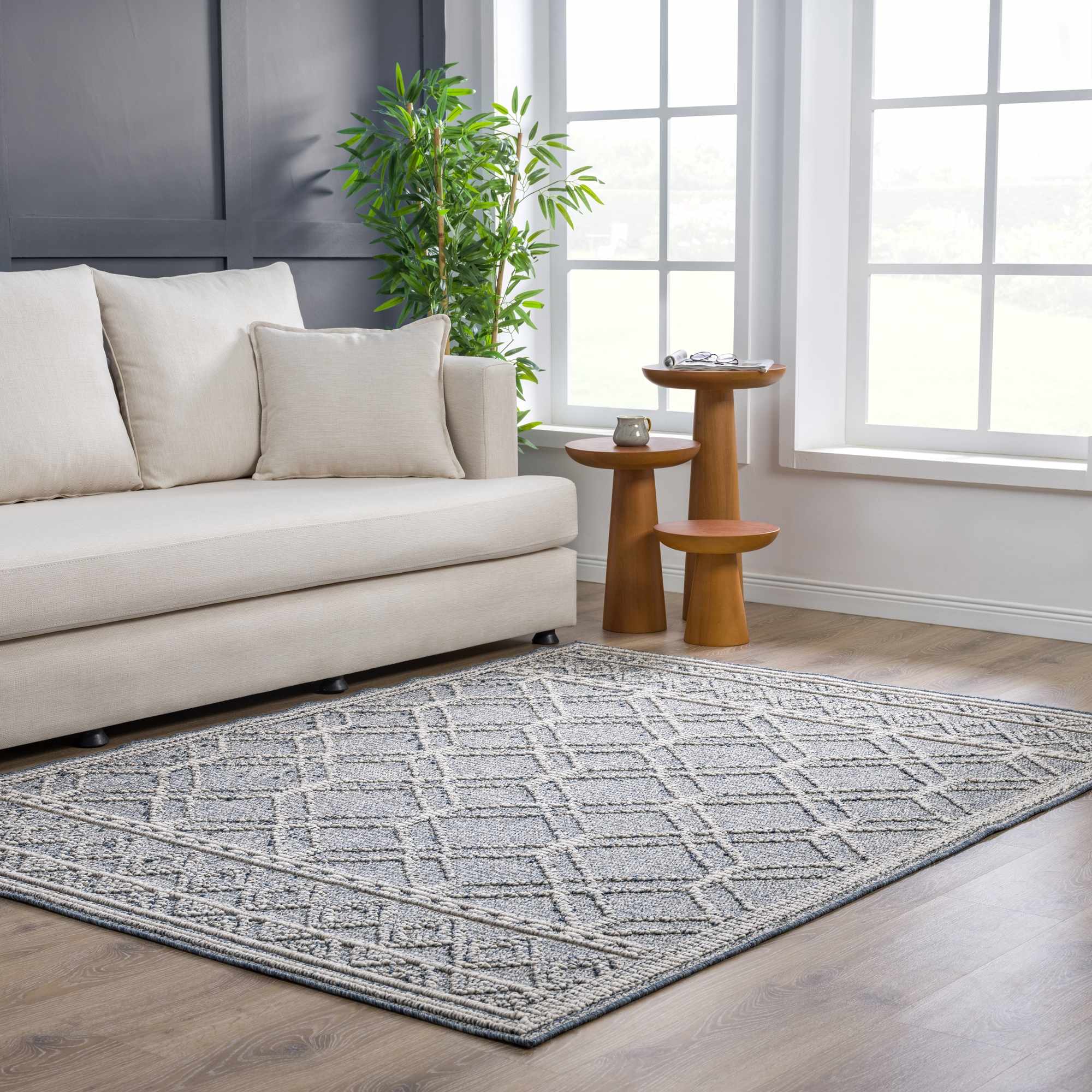 Diah Gray Blue & Bone Outdoor Area Rug - Clearance by Boutique Rugs