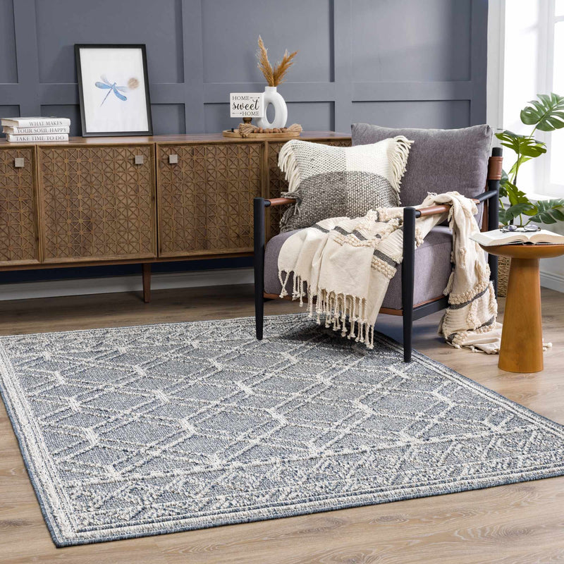 Diah Gray Blue & Bone Outdoor Area Rug - Clearance by Boutique Rugs