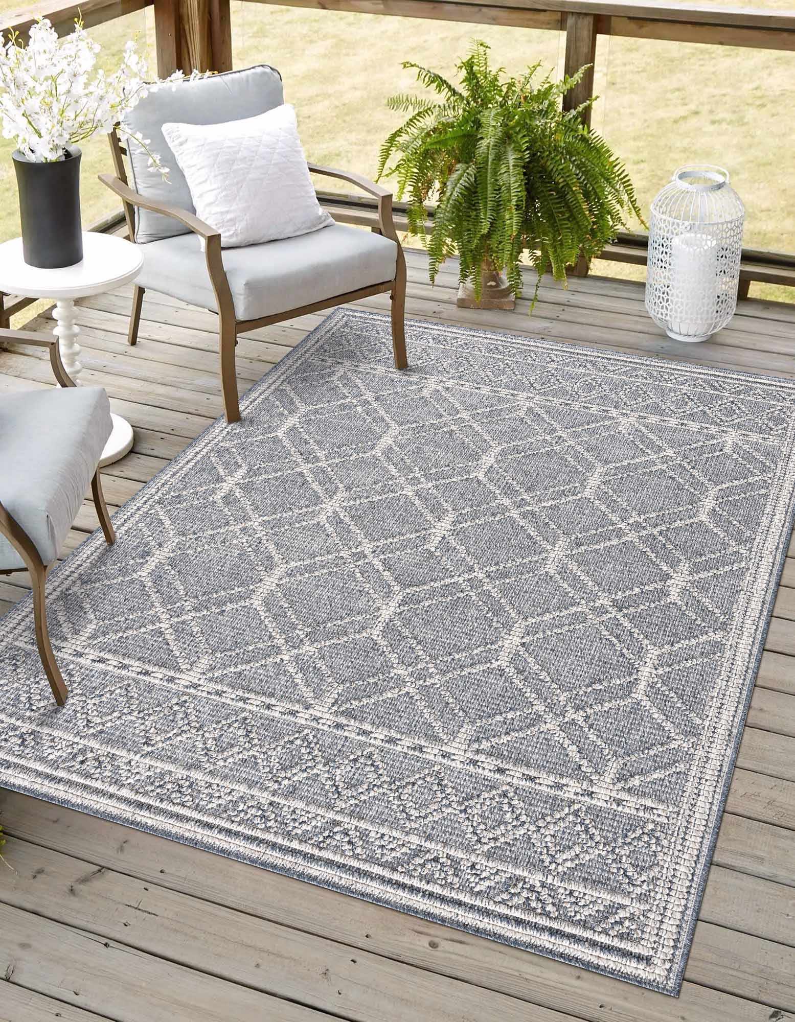 Diah Gray Blue & Bone Outdoor Area Rug - Clearance by Boutique Rugs