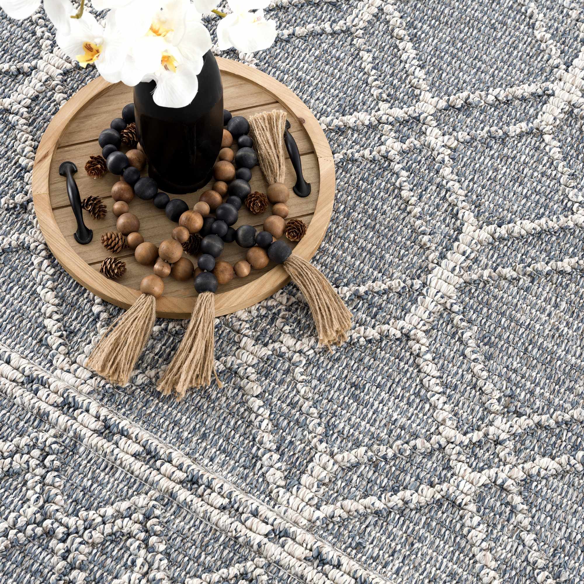 Diah Gray Blue & Bone Outdoor Area Rug - Clearance by Boutique Rugs