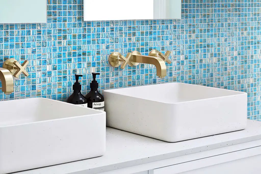 Blue Gold 12x12 Glossy Uniform Square Glass Mosaic Tile (20 pack, 20 sq ft/case) by Apollo Tile