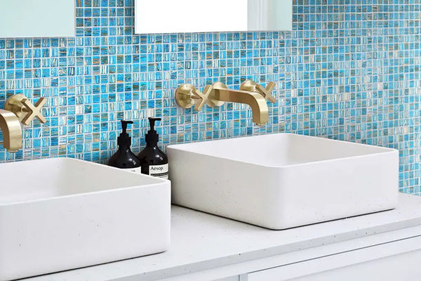 Blue Gold 12x12 Glossy Uniform Square Glass Mosaic Tile (20 pack, 20 sq ft/case)