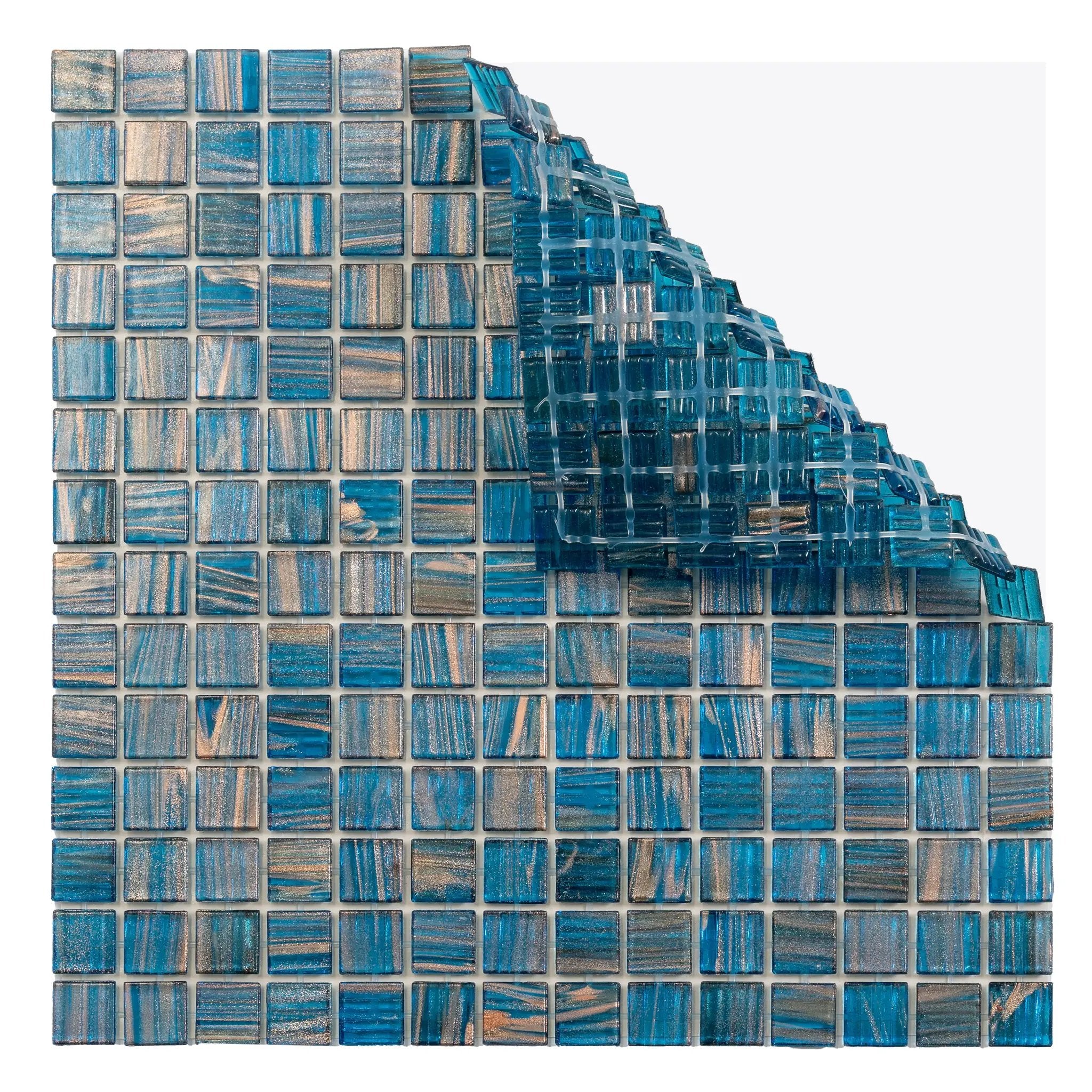 Yale Blue Gold 12x12 Glossy Uniform Square Glass Mosaic Tile (20 pack, 20 sq ft/case) by Apollo Tile