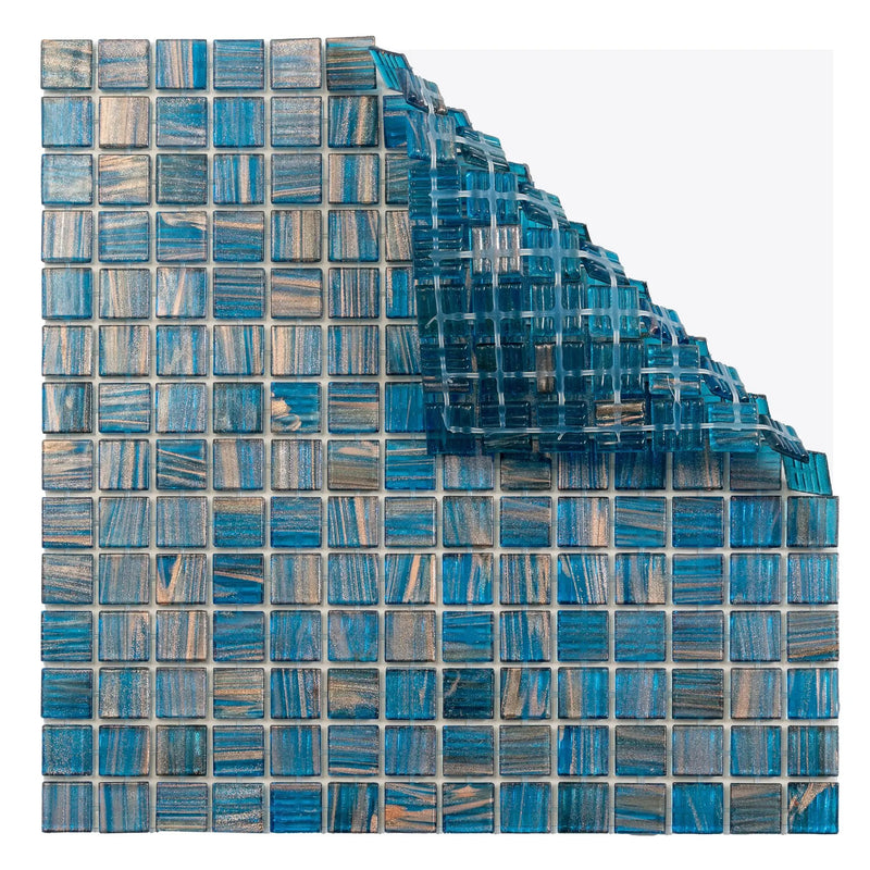Yale Blue Gold 12x12 Glossy Uniform Square Glass Mosaic Tile (20 pack, 20 sq ft/case) by Apollo Tile