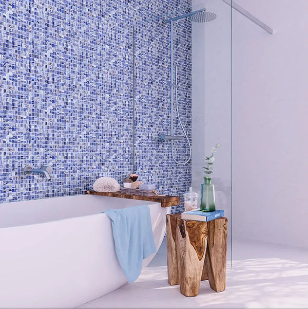 Blue White 12x12 Glossy Uniform Square Glass Mosaic Tile (20 pack, 20 sq ft/case)