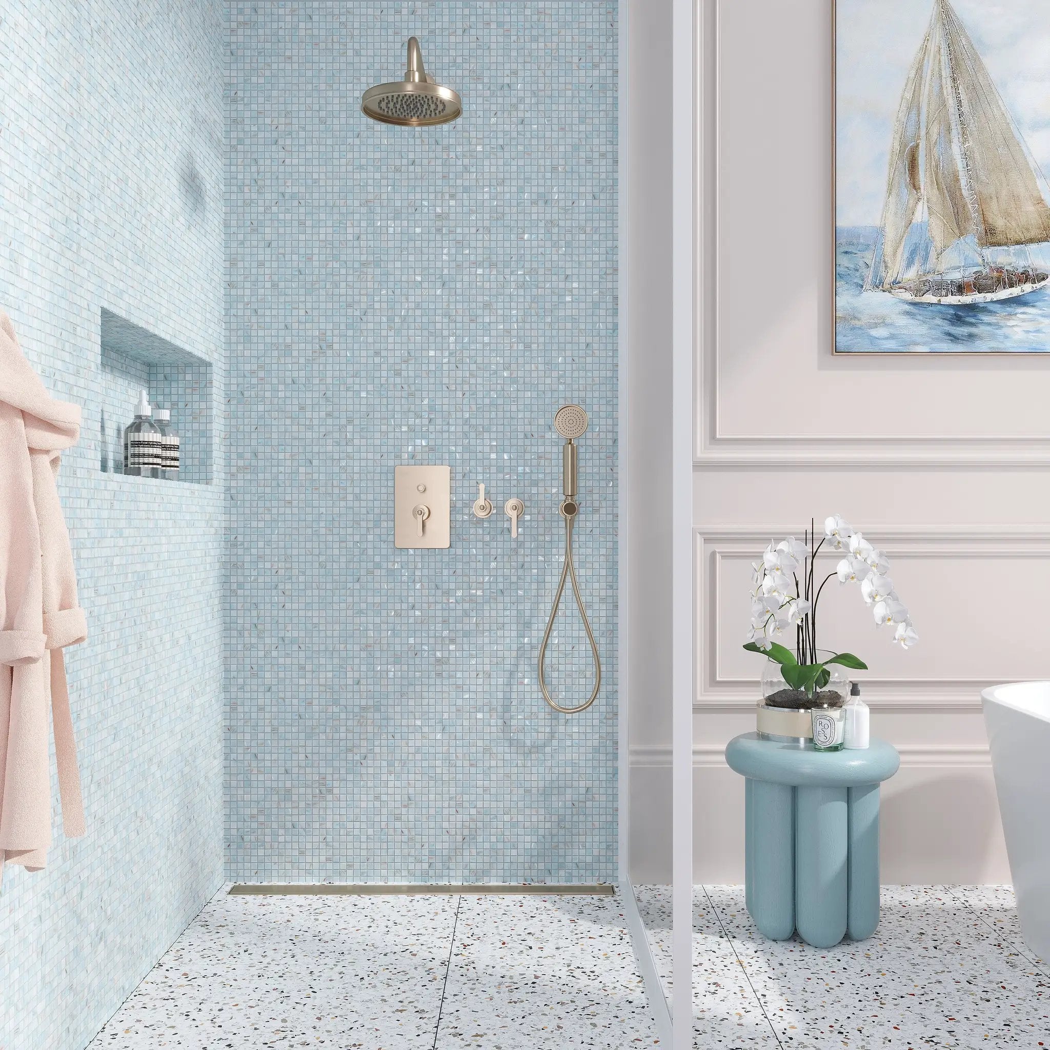 Pastel Blue 12x12 Glossy Uniform Square Glass Mosaic Tile (20 pack, 20 sq ft/case) by Apollo Tile