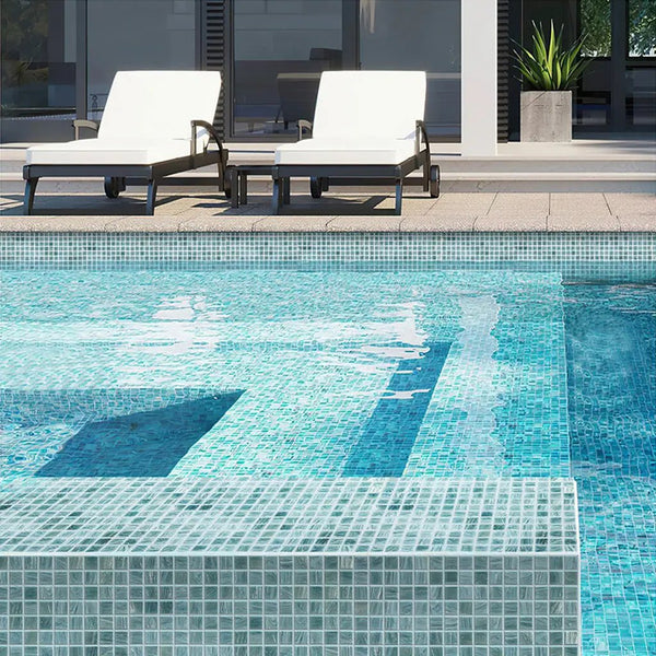 Pool Blue 12x12 Glossy Uniform Square Glass Mosaic Tile (20 pack, 20 sq ft/case)
