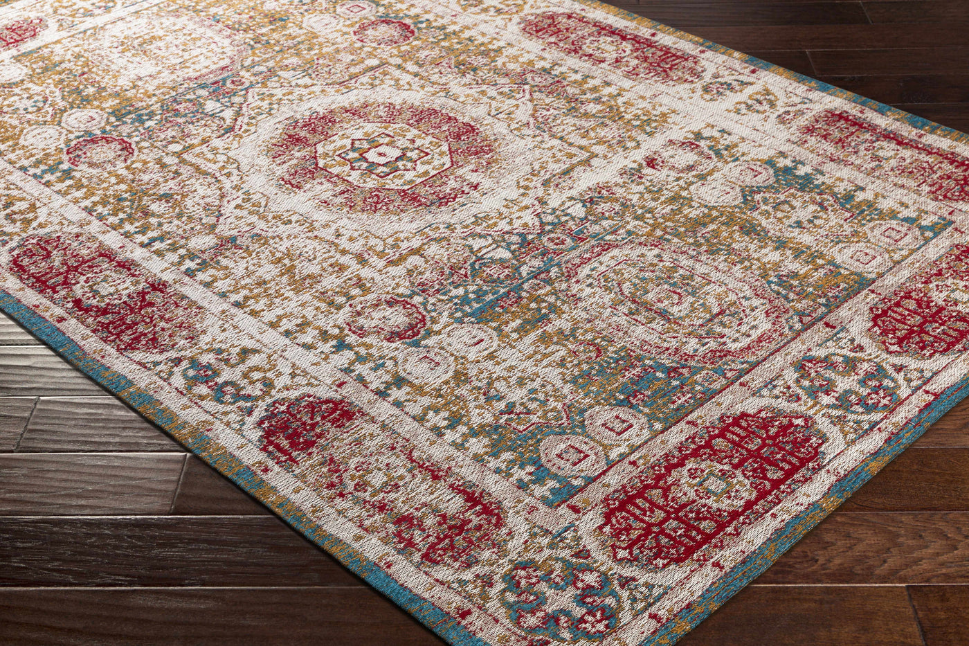 Wrangell Mustard/Red Damask Carpet Area Rug - Clearance by Boutique Rugs