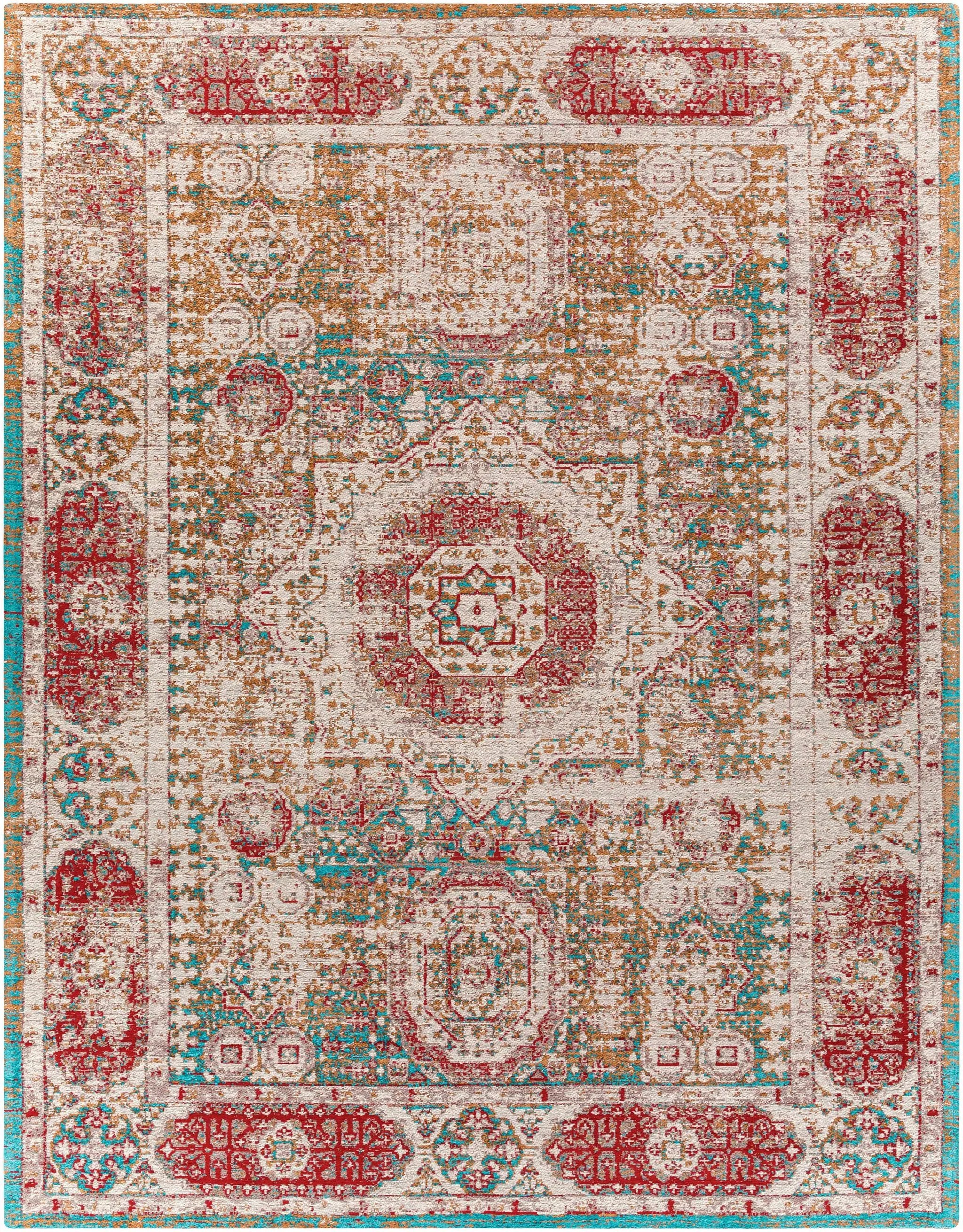 Wrangell Mustard/Red Damask Carpet Area Rug - Clearance by Boutique Rugs