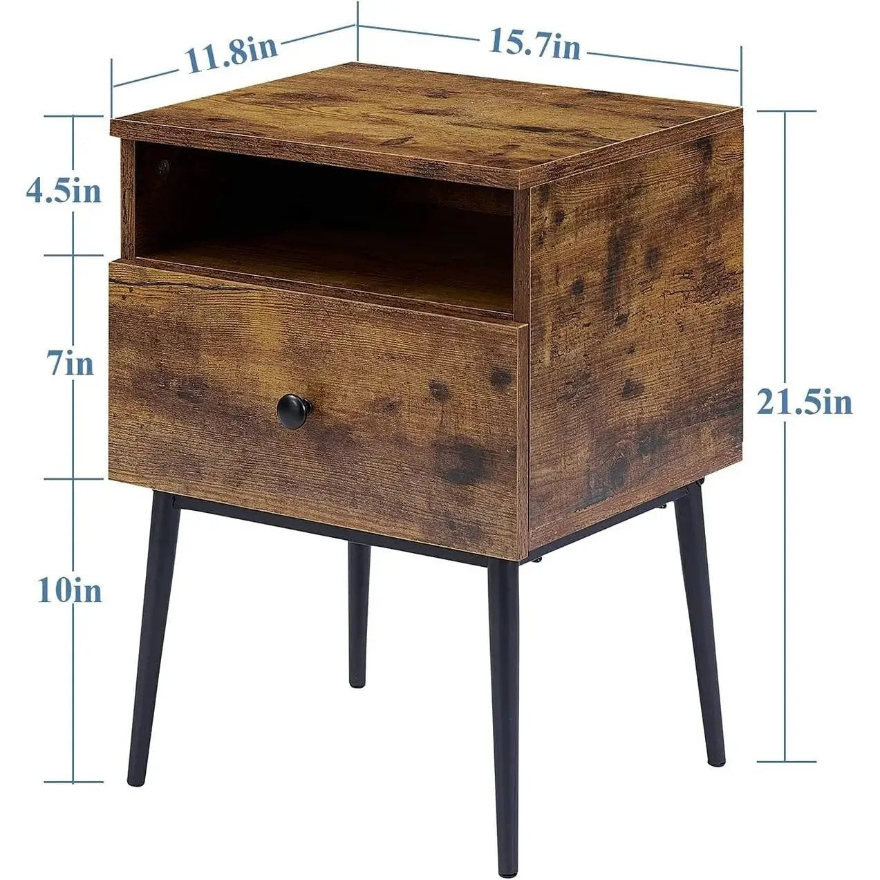 Set of 2 - Mid Century Modern Side Table Nightstand in Brown Black Wood Finish by HomePacific