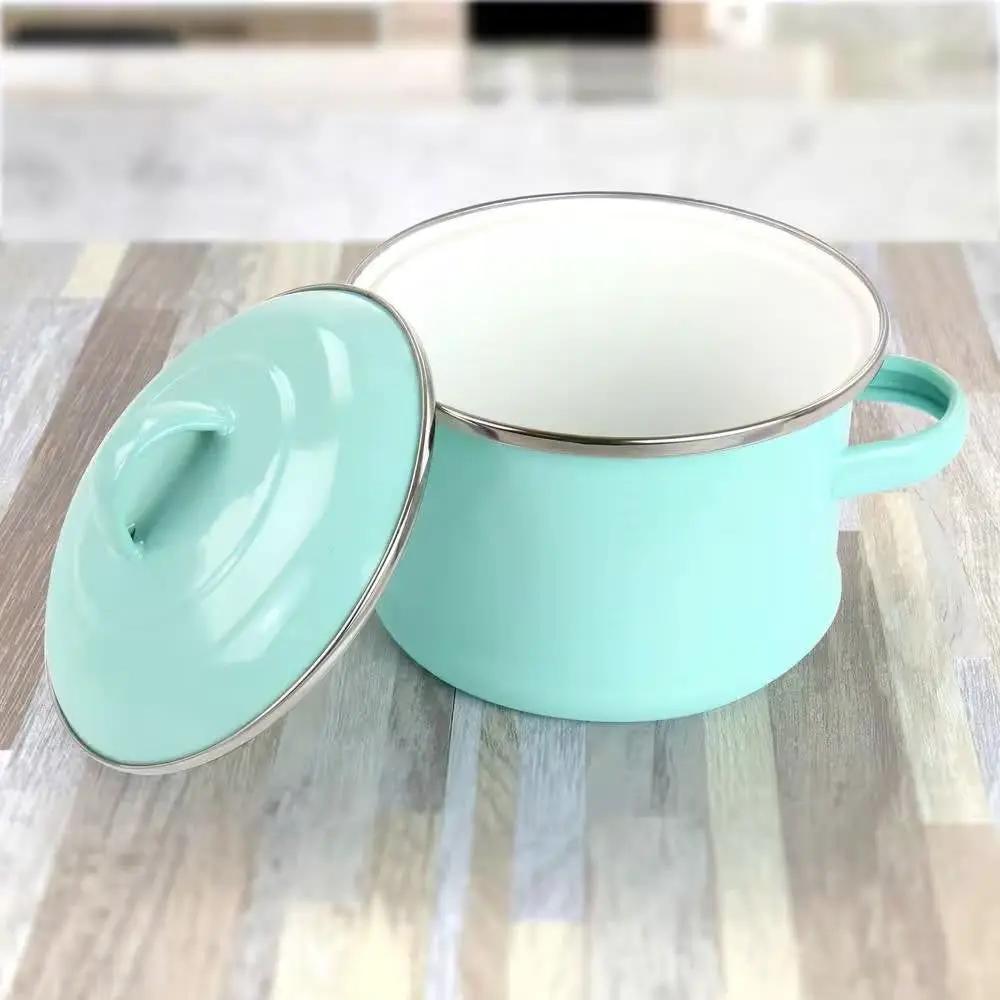 Small 1-Quart Turquoise Enameled Steel Dutch Oven with Lid by HomePacific