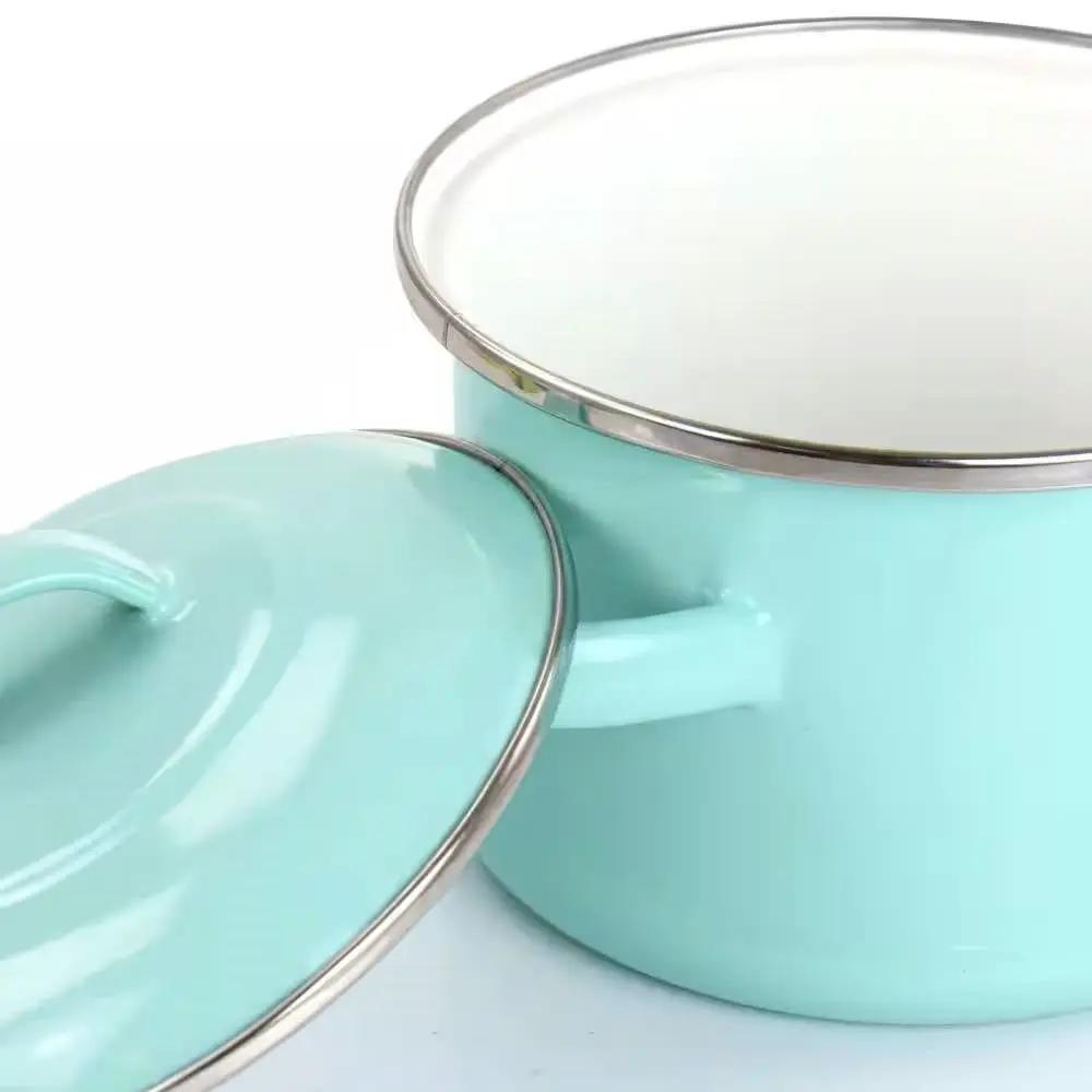 Small 1-Quart Turquoise Enameled Steel Dutch Oven with Lid by HomePacific