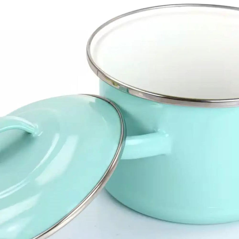 Small 1-Quart Turquoise Enameled Steel Dutch Oven with Lid by HomePacific
